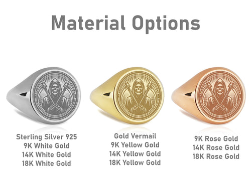 14K Gold Grim Reaper Signet Ring