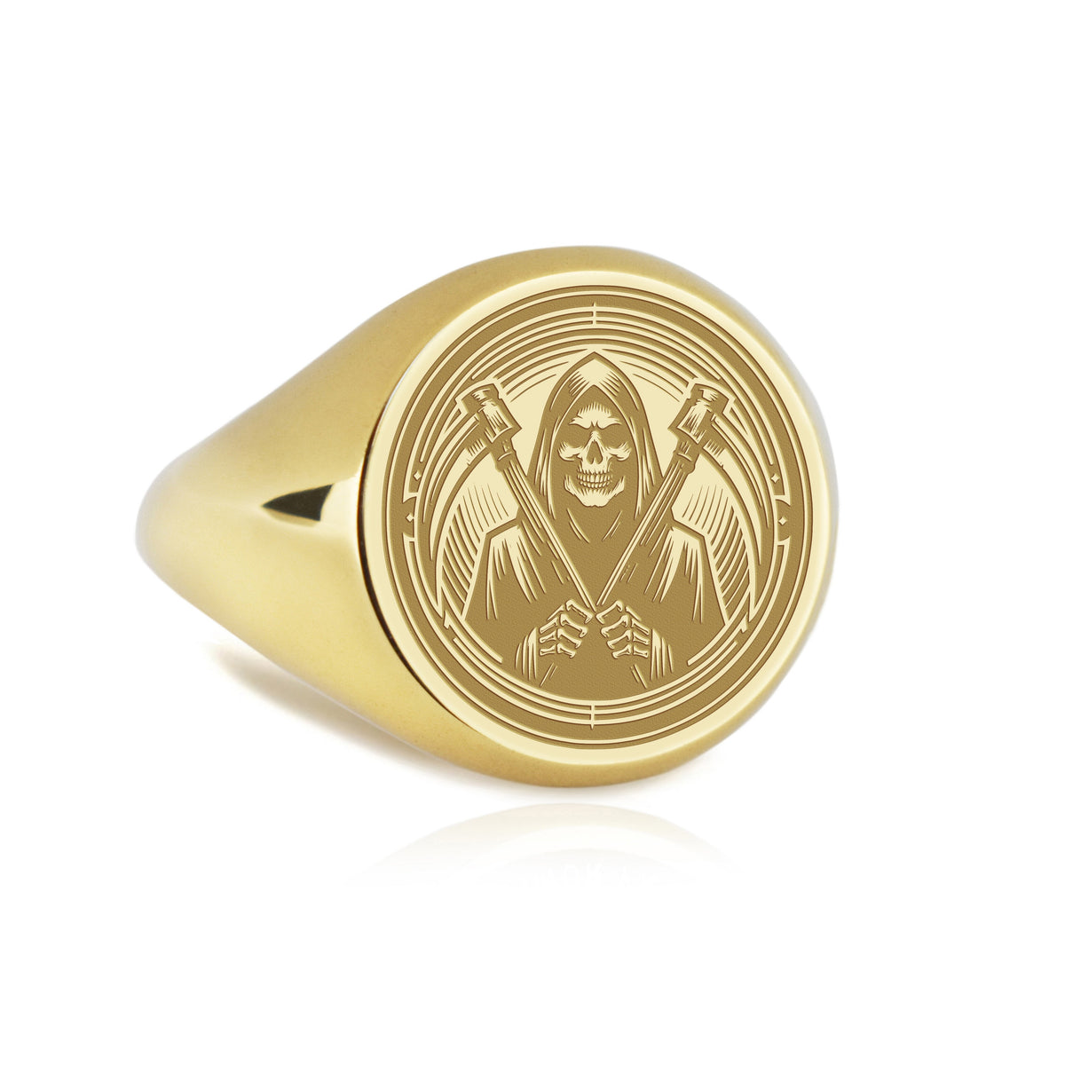 14K Gold Grim Reaper Signet Ring