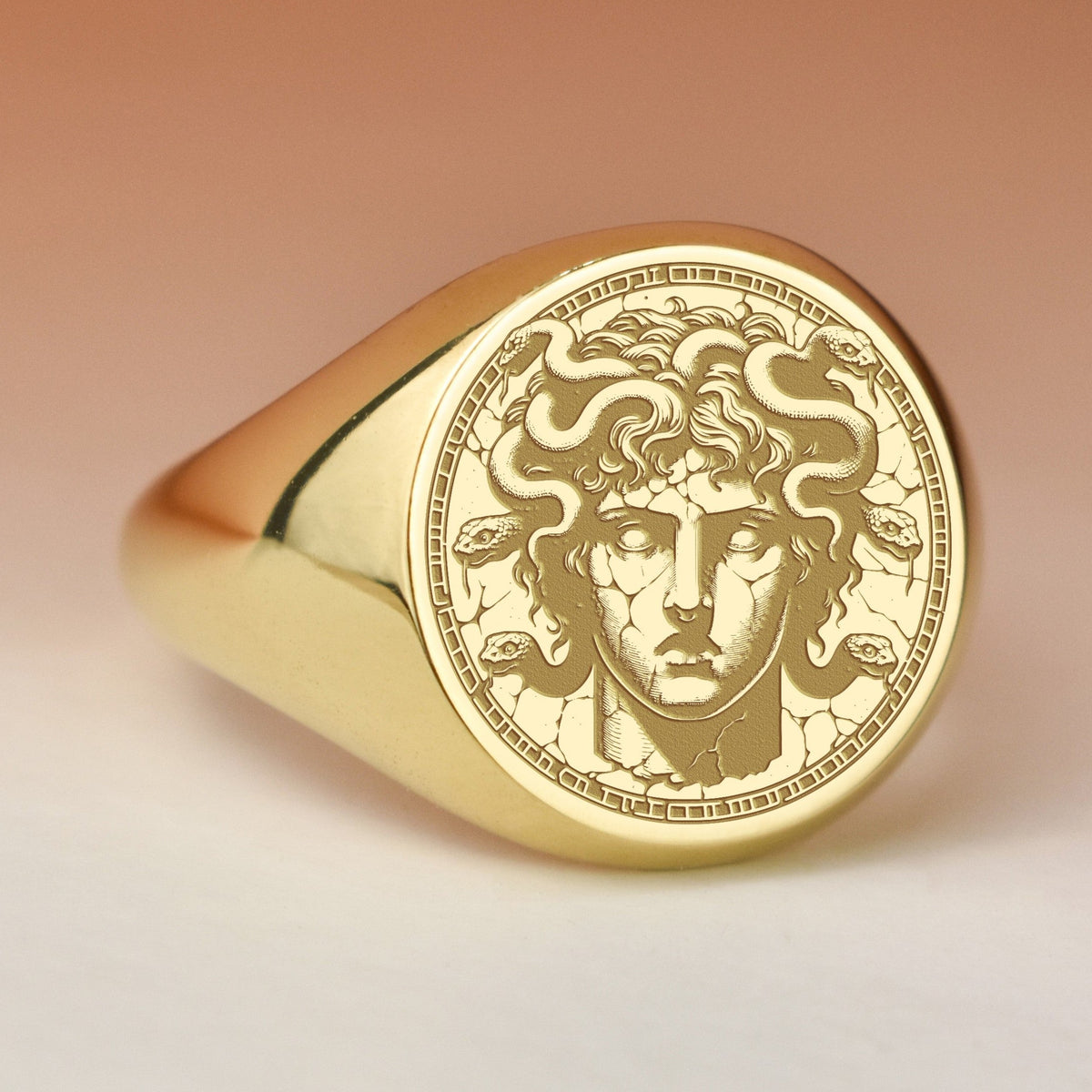 14K Gold Medusa Signet Ring