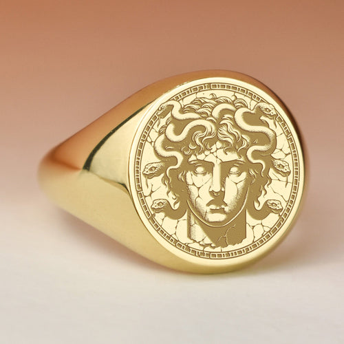 14K Gold Medusa Signet Ring