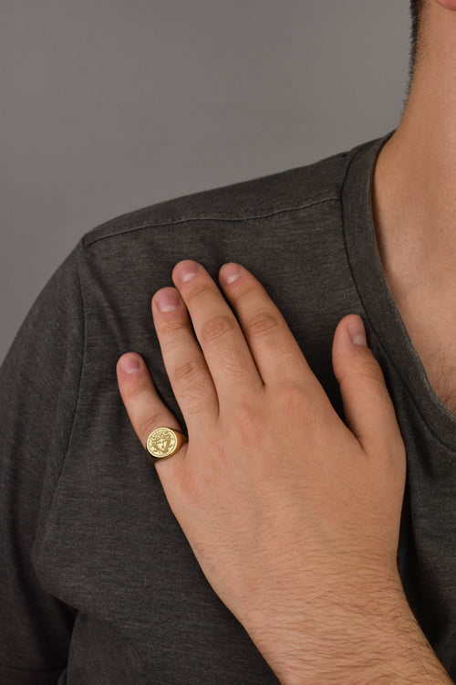 14K Gold Medusa Signet Ring