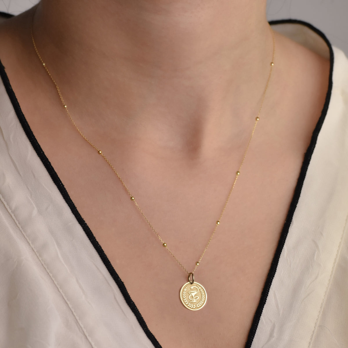14K Gold Pharmacist Bowl of Hygieia Pendant Necklace
