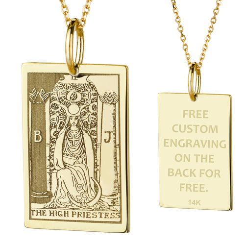 14K Gold High Priestess Tarot Card Pendant Necklace