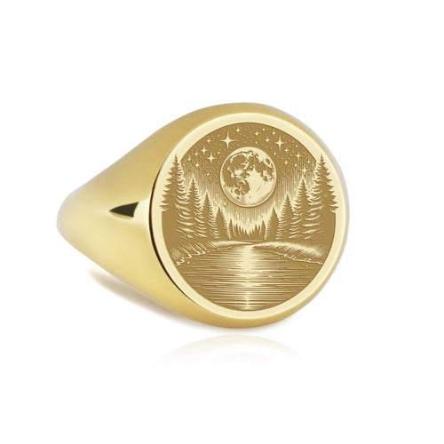 14K Gold Moonlit River Signet Ring