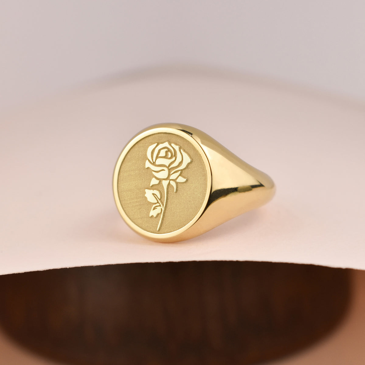 14K Gold Rose Signet Ring
