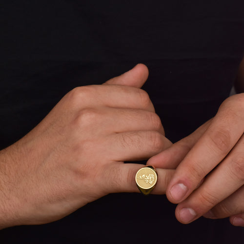 14K Gold Rose Signet Ring