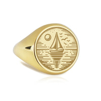 14K Gold Sailboat Signet Ring