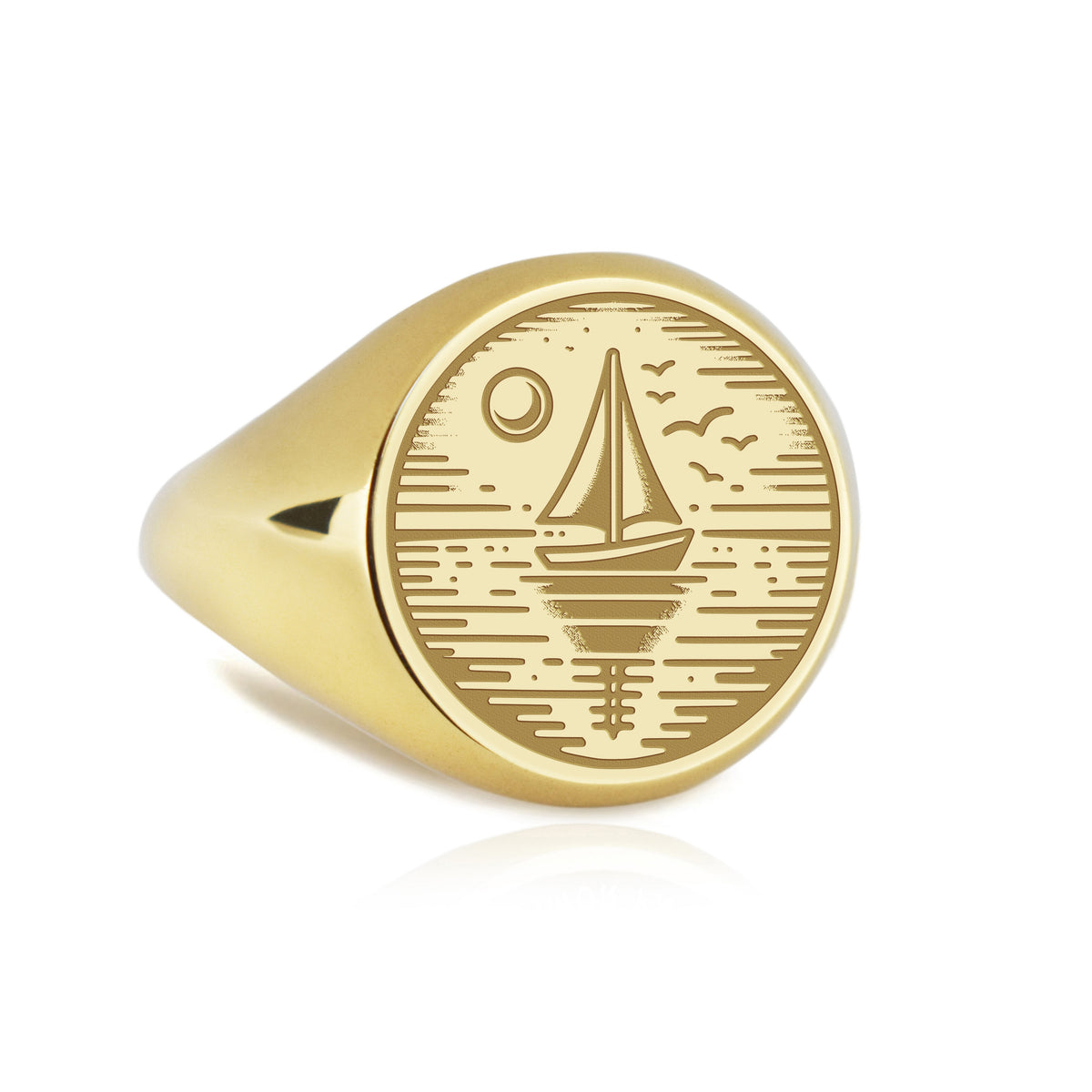 14K Gold Sailboat Signet Ring