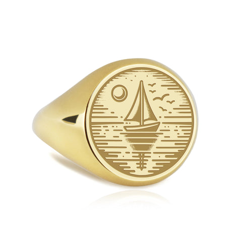 14K Gold Sailboat Signet Ring