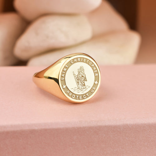 14K Gold Saint Christopher Signet Ring