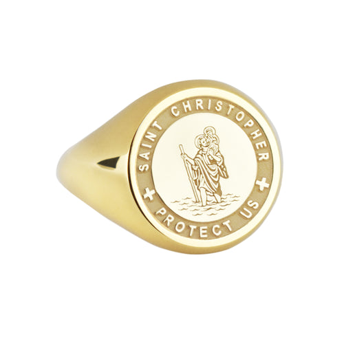 14K Gold Saint Christopher Signet Ring