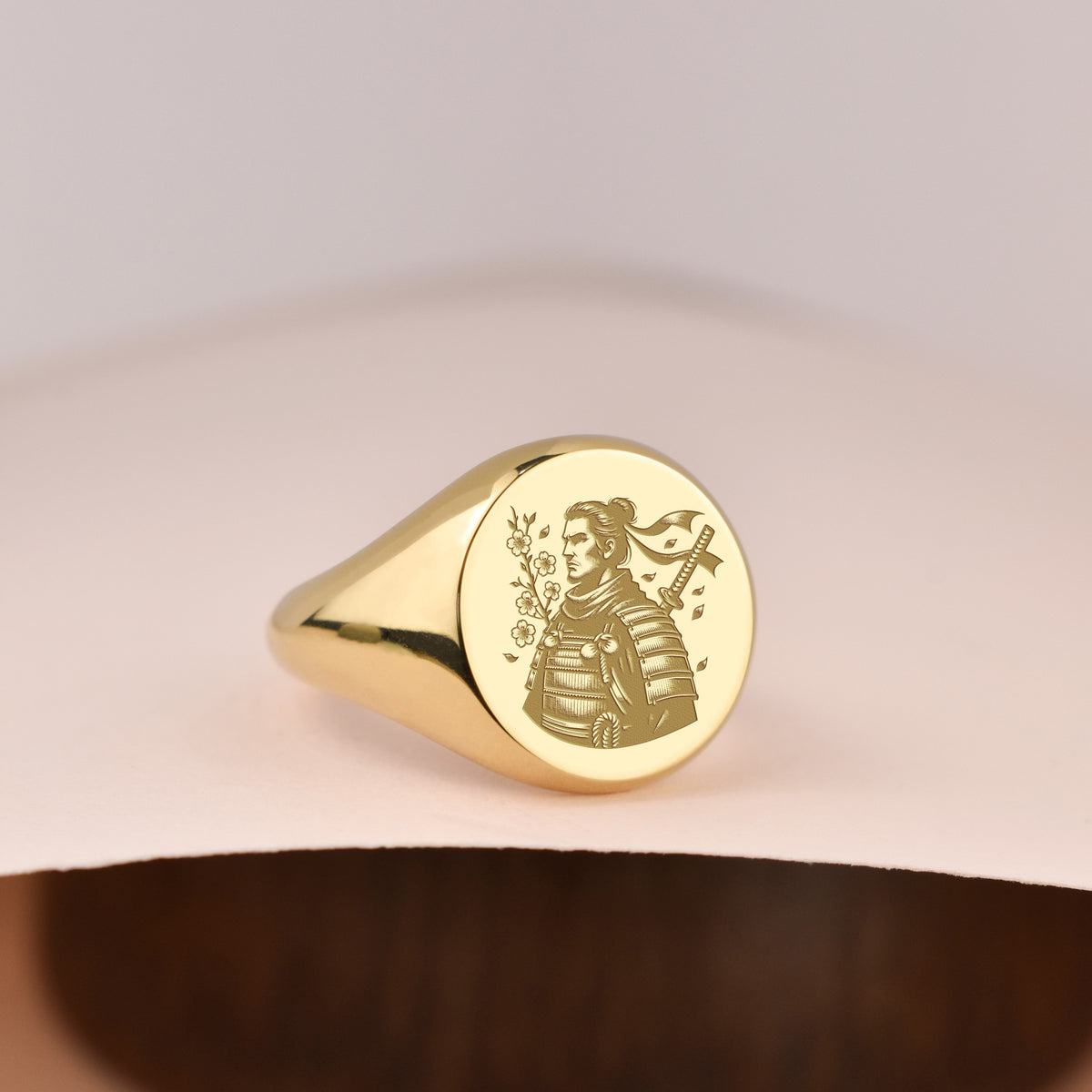 14K Gold Samurai Signet Ring