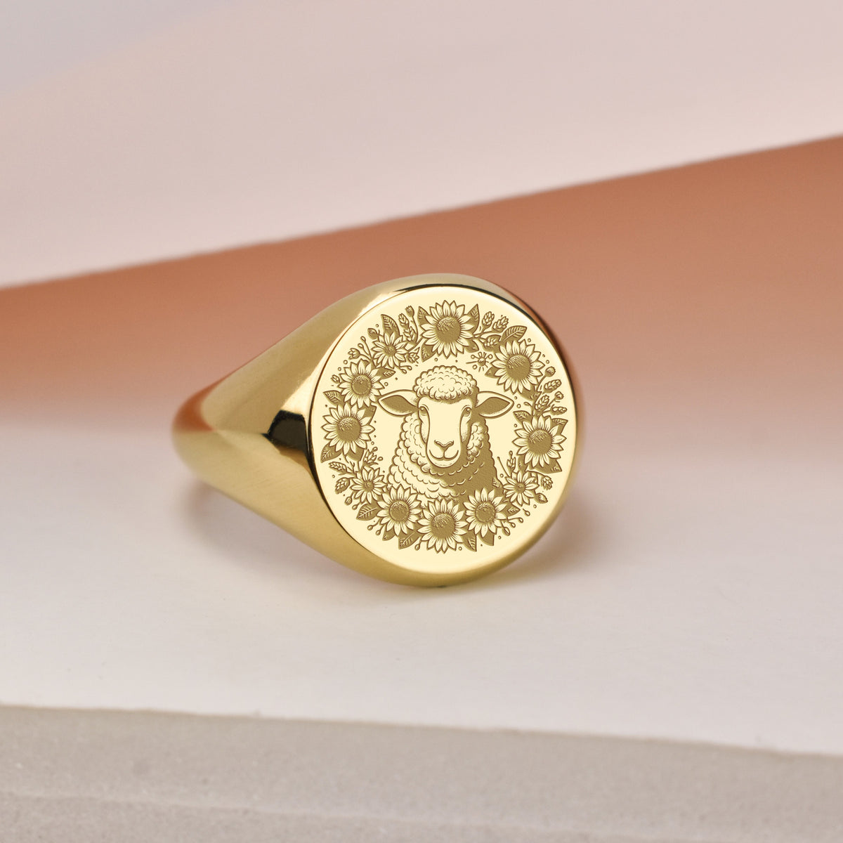 14K Gold Sheep Signet Ring
