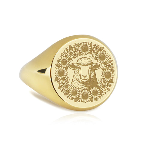14K Gold Sheep Signet Ring
