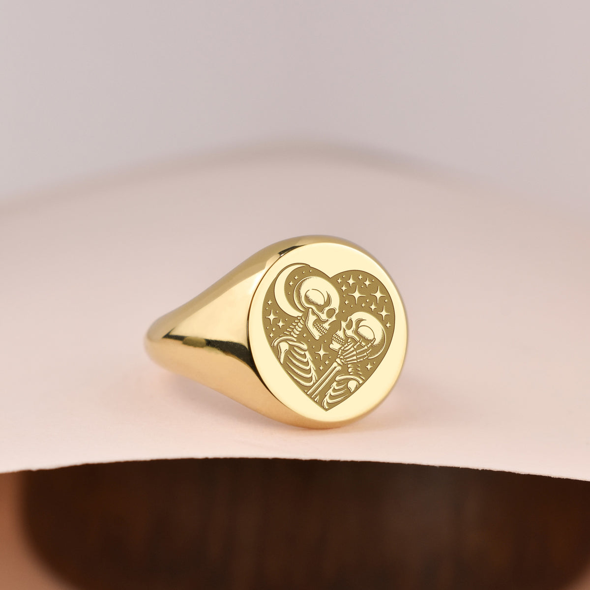 14K Gold Skeleton Lovers Signet Ring