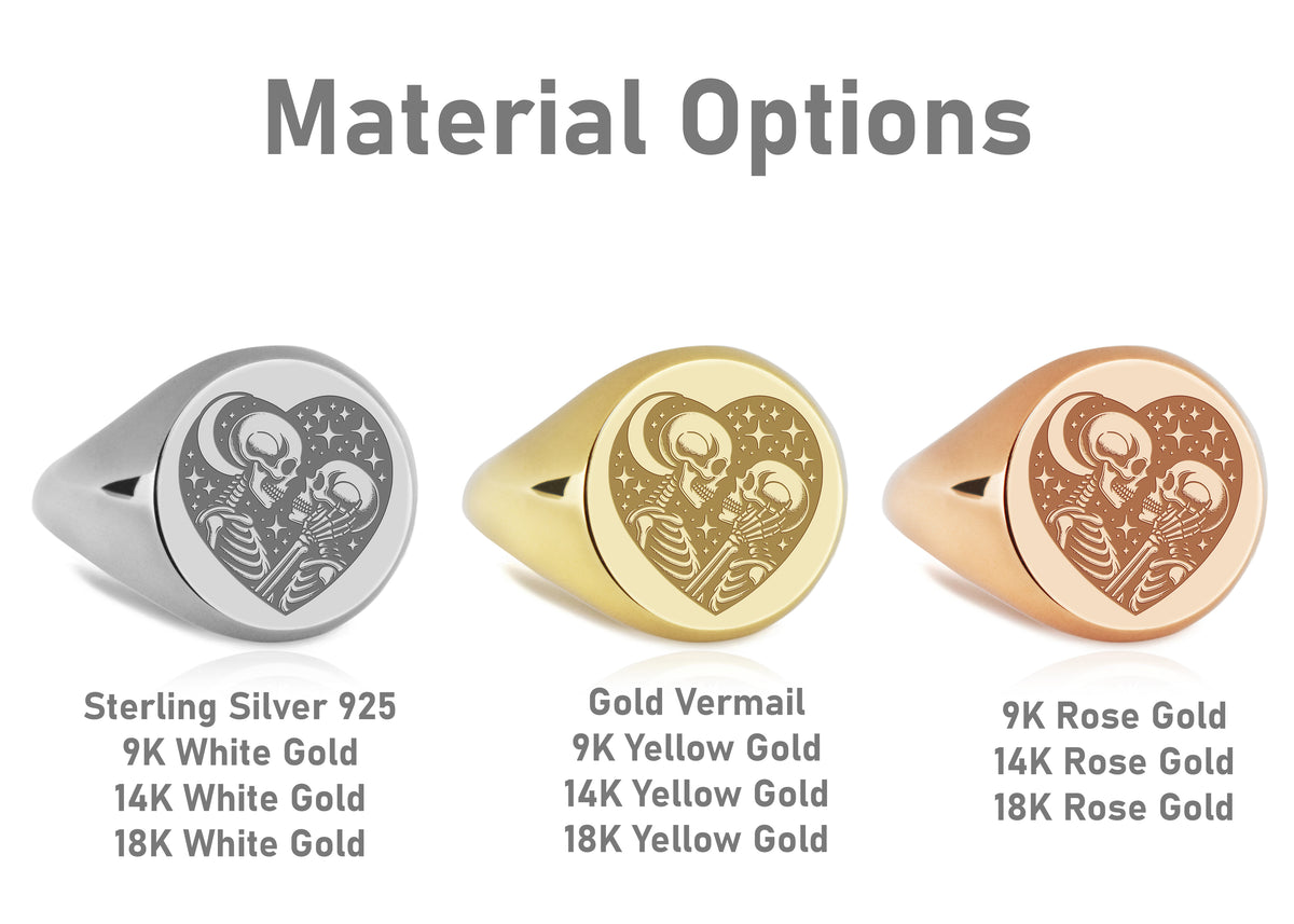 14K Gold Skeleton Lovers Signet Ring