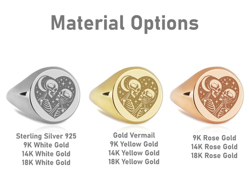 14K Gold Skeleton Lovers Signet Ring