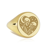 14K Gold Skeleton Lovers Signet Ring