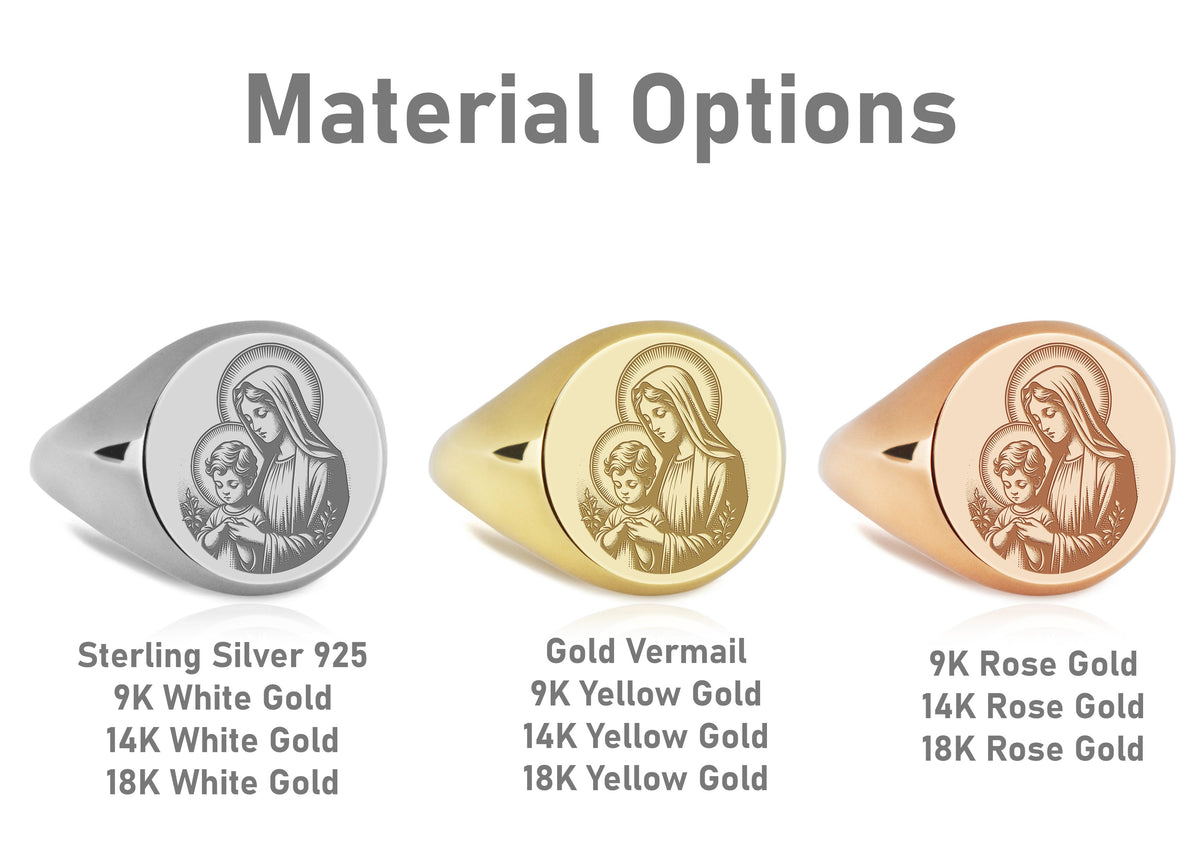 14K Gold Virgin Mary Signet Ring