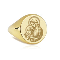 14K Gold Virgin Mary Signet Ring