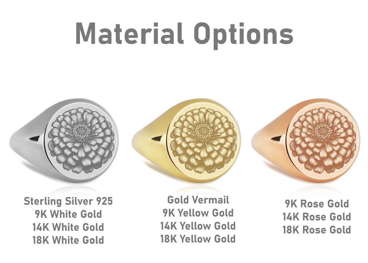 14K Gold Zinnia Flower Signet Ring