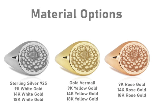 14K Gold Zinnia Flower Signet Ring