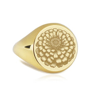 14K Gold Zinnia Flower Signet Ring