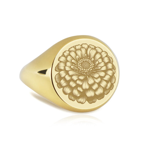 14K Gold Zinnia Flower Signet Ring