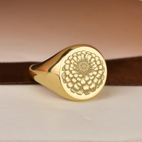 14K Gold Zinnia Flower Signet Ring