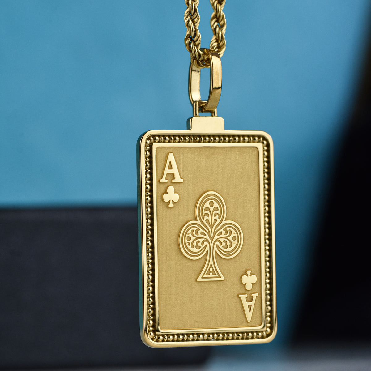 14K Gold Ace of Clubs Pendant Necklace