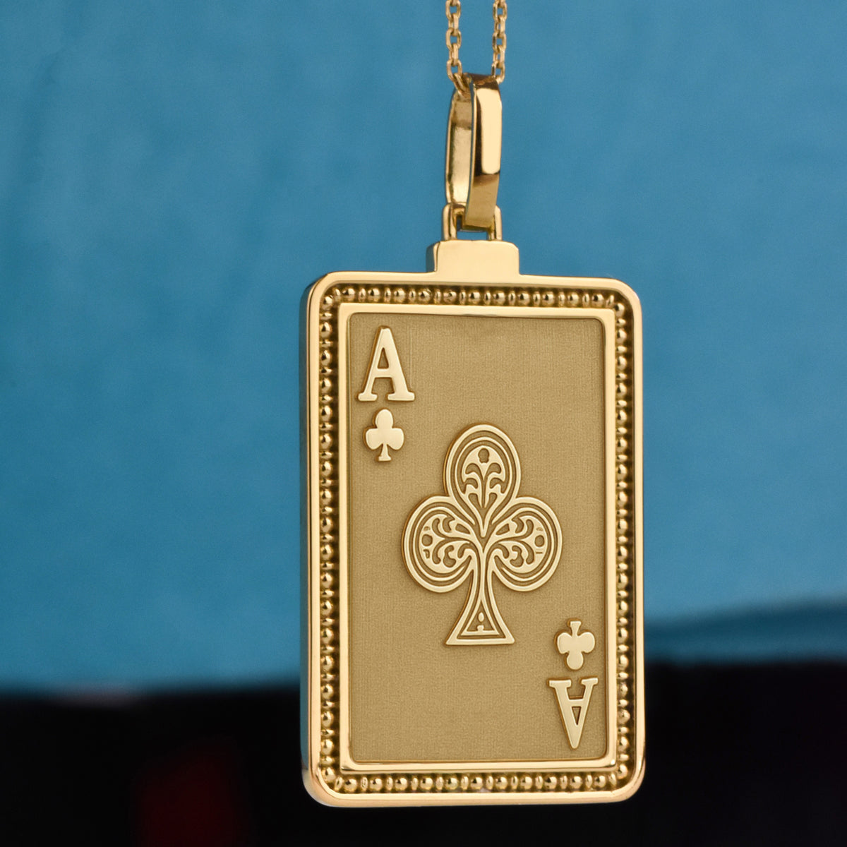 14K Gold Ace of Clubs Pendant Necklace