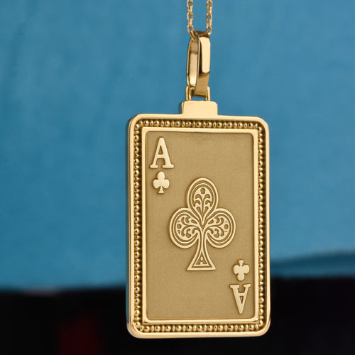 14K Gold Ace of Clubs Pendant Necklace