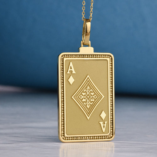 14K Gold Ace of Diamonds Pendant Necklace