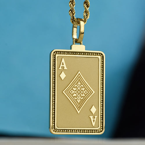14K Gold Ace of Diamonds Pendant Necklace