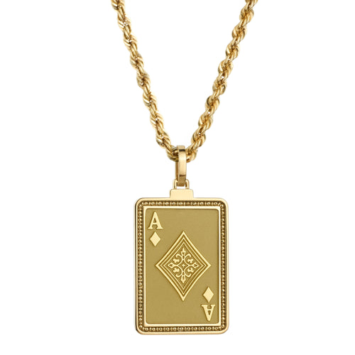 14K Gold Ace of Diamonds Pendant Necklace