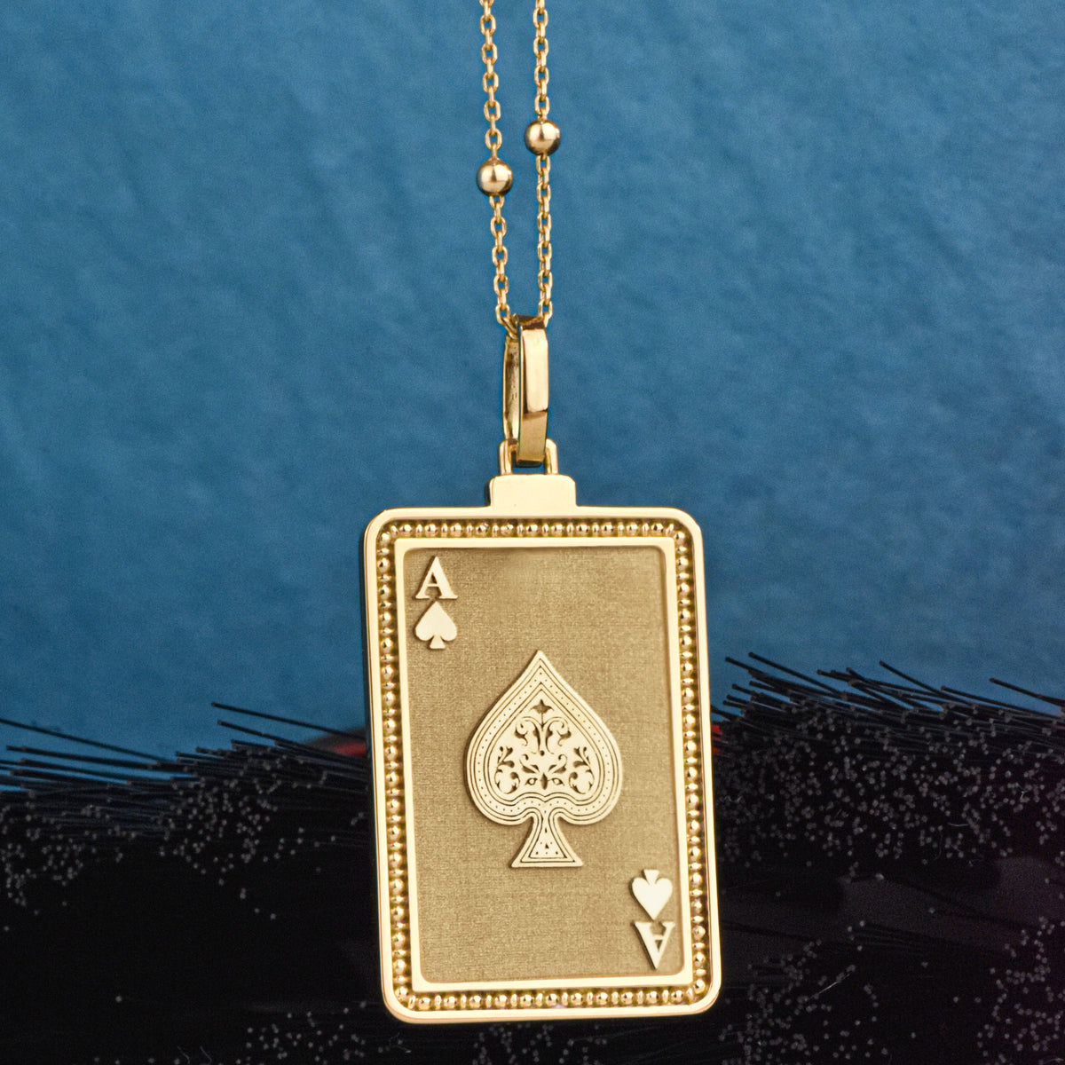 14K Gold Ace of Spades Pendant Necklace