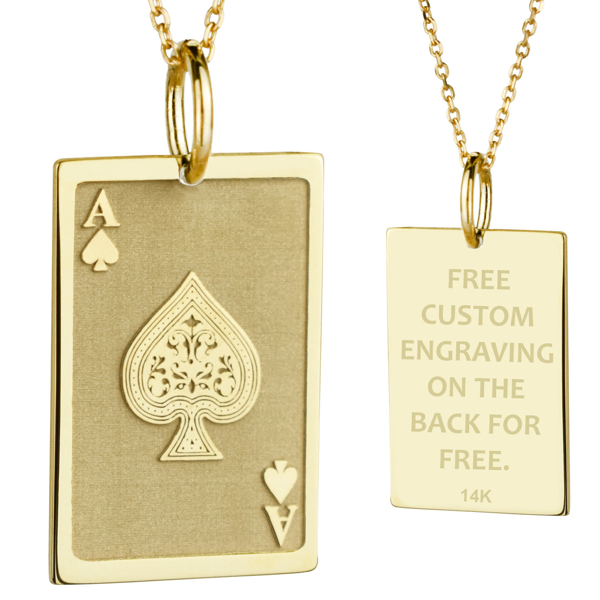 14K Gold Ace of Spades Playing Card Pendant Necklace