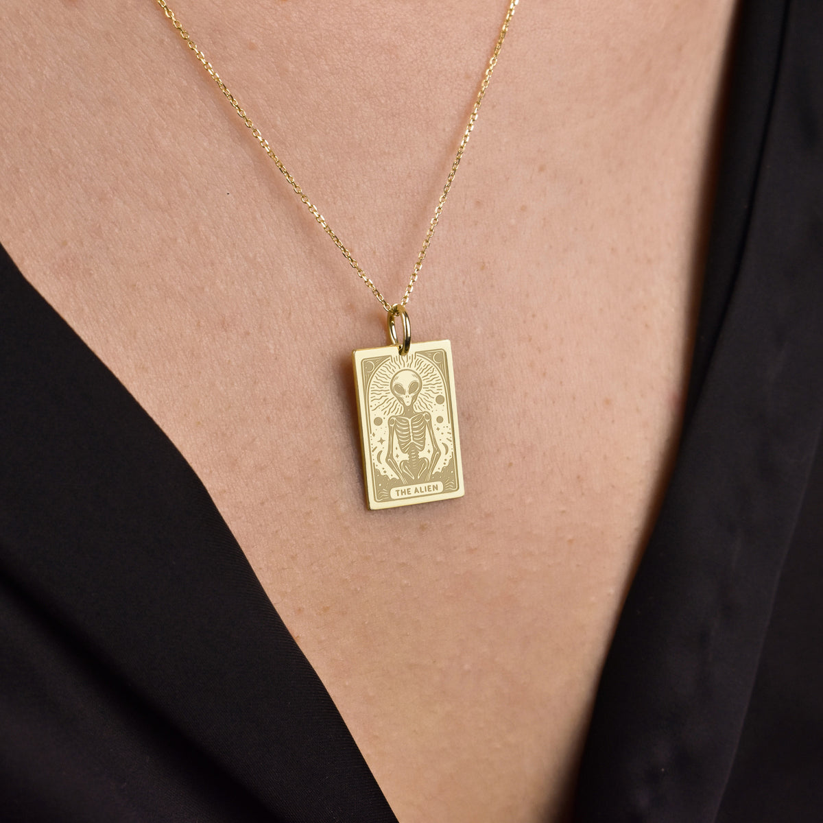 14K Gold Alien Pendant Necklace