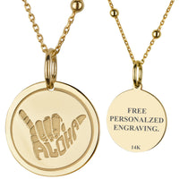 14K Gold Aloha Shaka Hand Pendant Necklace