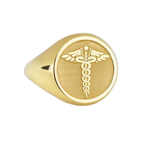 14K Gold Caduceus Medical Signet Ring