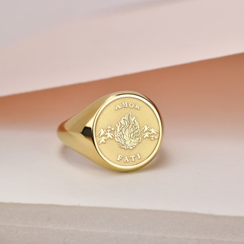 14K Gold Amor Fati Signet Ring