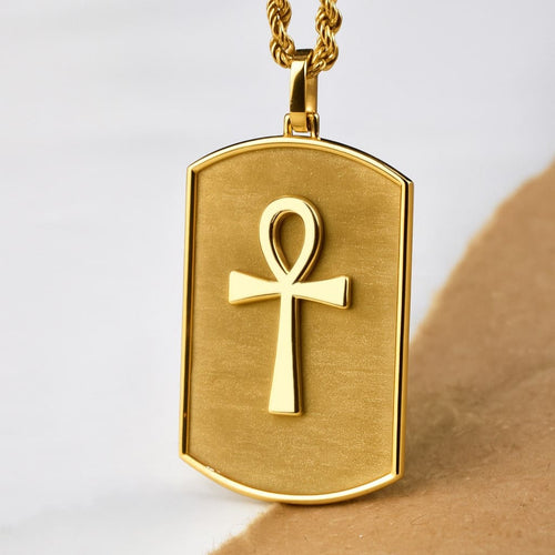 14K Gold Ankh Tag Necklace