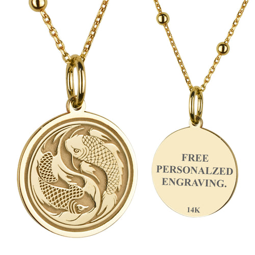 14K Gold Koi Fish Yin Yang Pendant Necklace