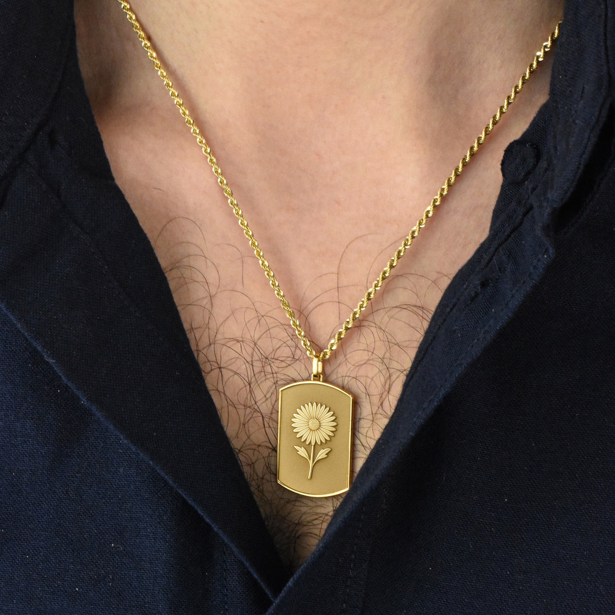 14K Gold Aster Flower Tag Necklace
