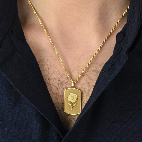 14K Gold Aster Flower Tag Necklace