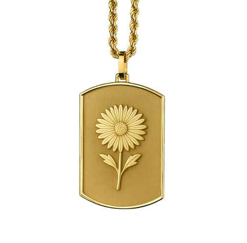 14K Gold Aster Flower Tag Necklace