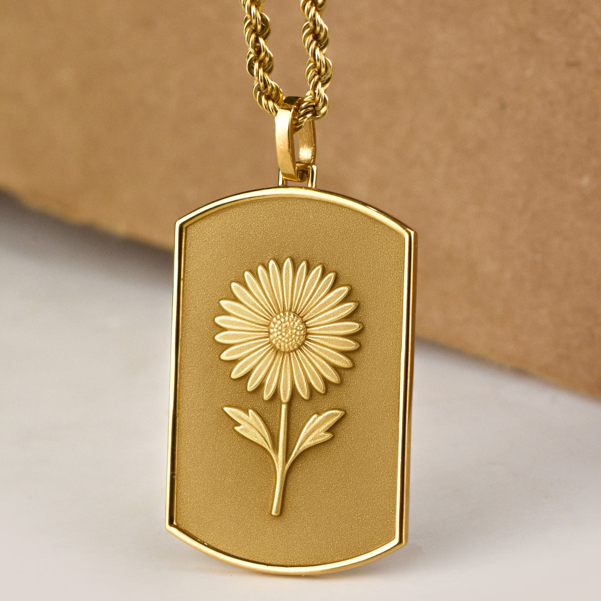 14K Gold Aster Flower Tag Necklace