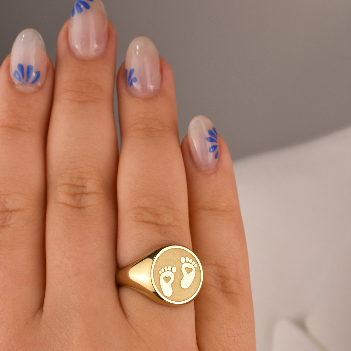 14K Gold Baby Feet Signet Ring