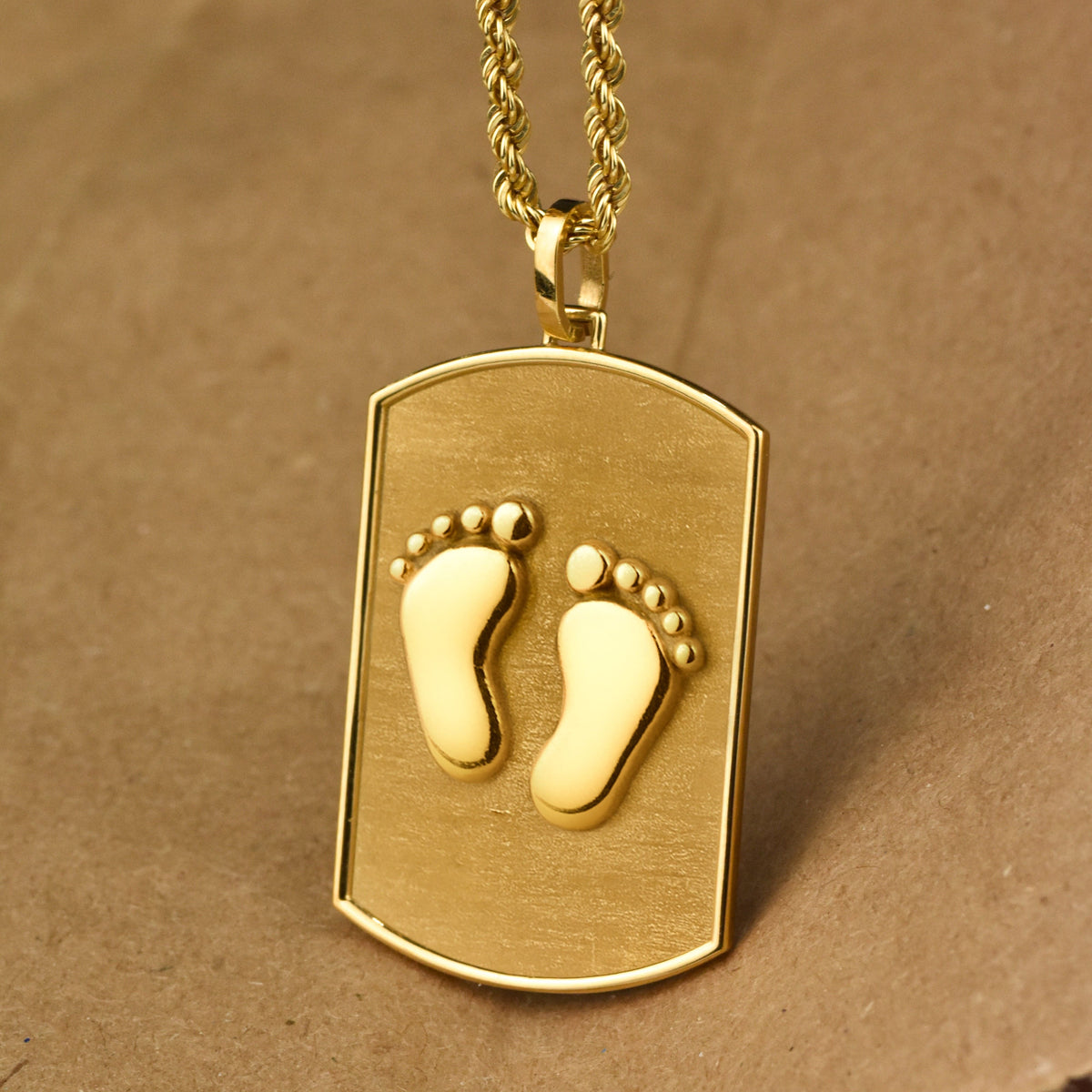 14K Gold Baby Feet Tag Necklace