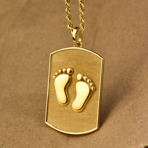 14K Gold Baby Feet Tag Necklace
